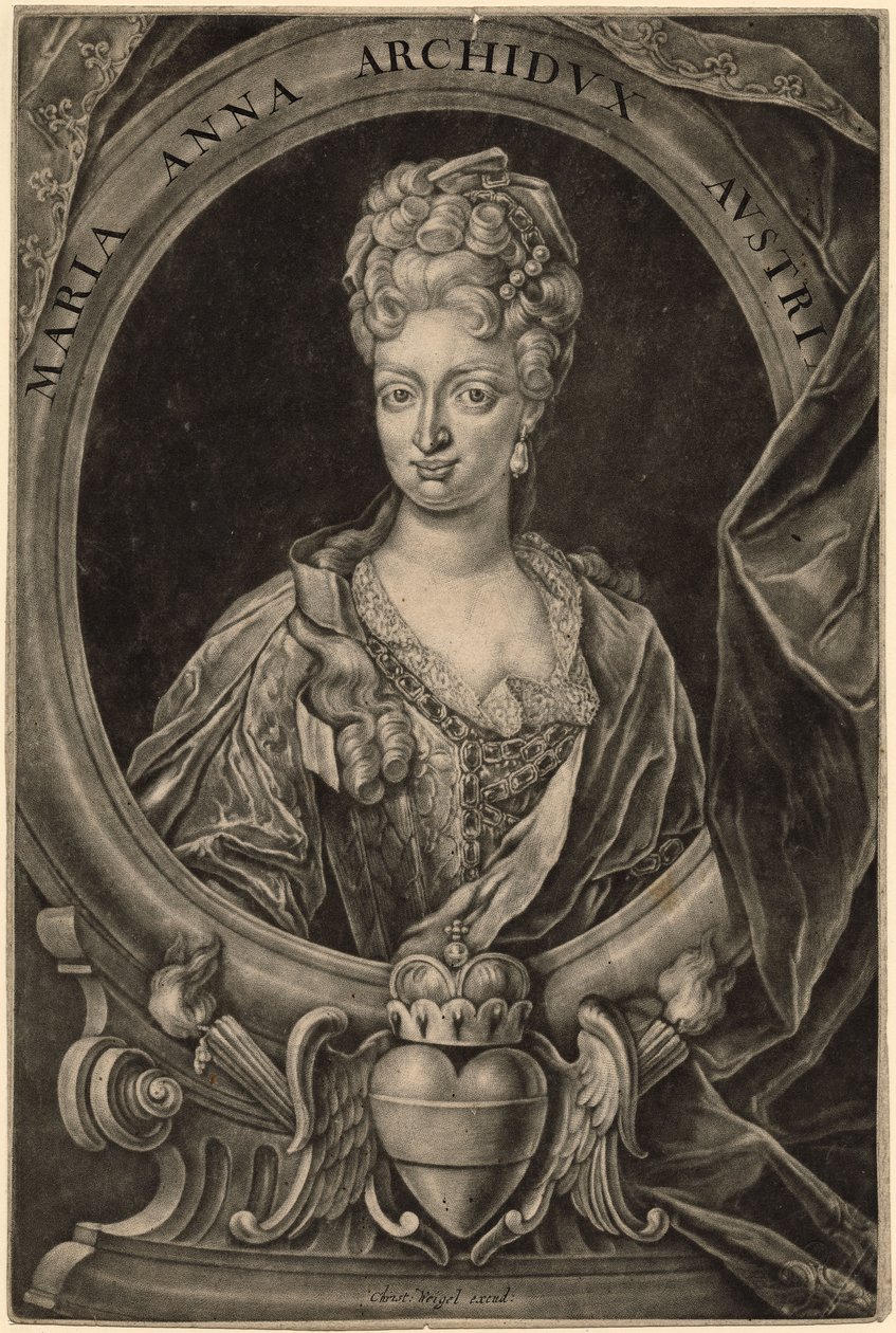 Maria Anna av Østerrike, dronning av Portugal (mezzotint) av Christoph Weigel