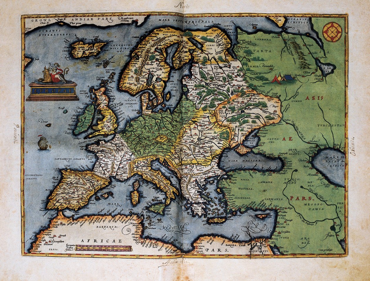 Kart over Europa. 1588 (farget etsning) av Christophe Plantin