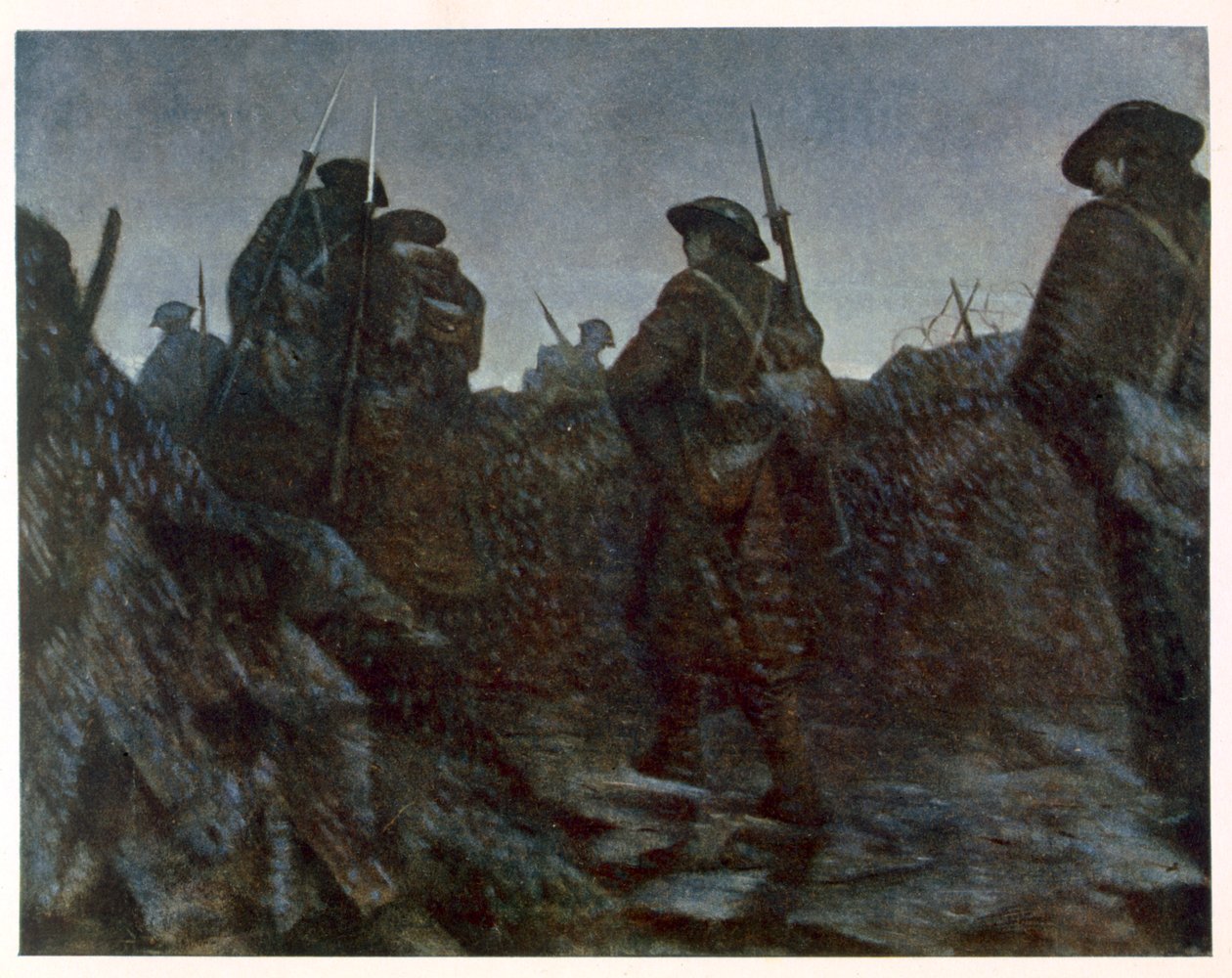 Relieffer at Dawn, fra britiske artister ved fronten, fortsettelse av vestfronten, 1918 av Christopher Richard Wynne Nevinson