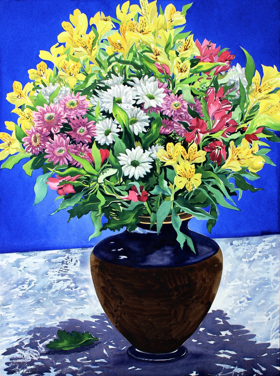 Blomster på marmor (akvarell og voks på papir) av Christopher Ryland