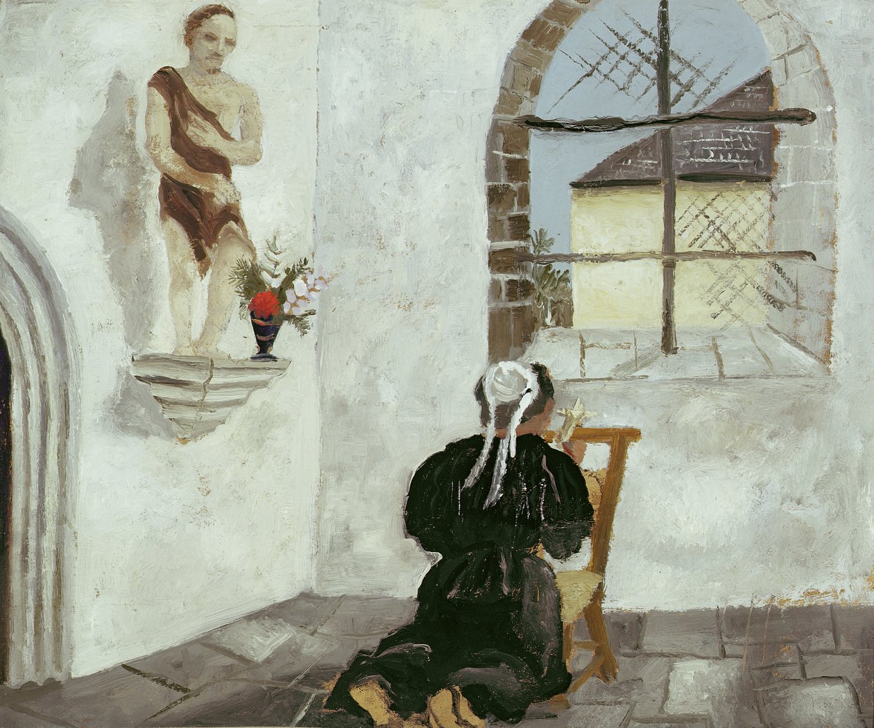 Bretonsk kvinne ved bønn (olje på kort) av Christopher Wood