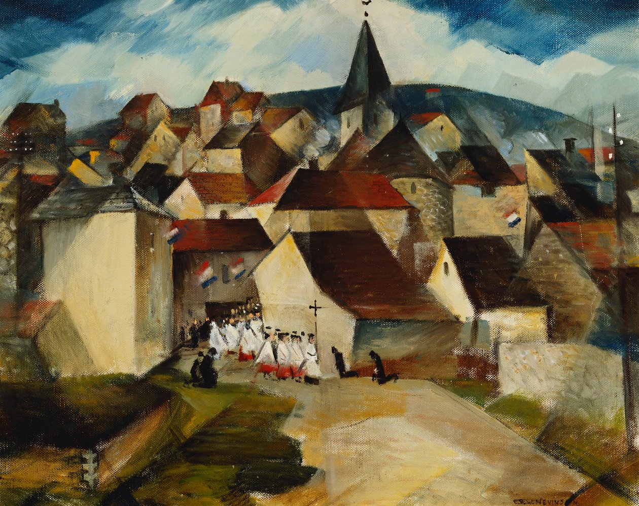 En landsbyprosesjon, Frankrike, ca. 1923 av Christopher Richard Wynne Nevinson