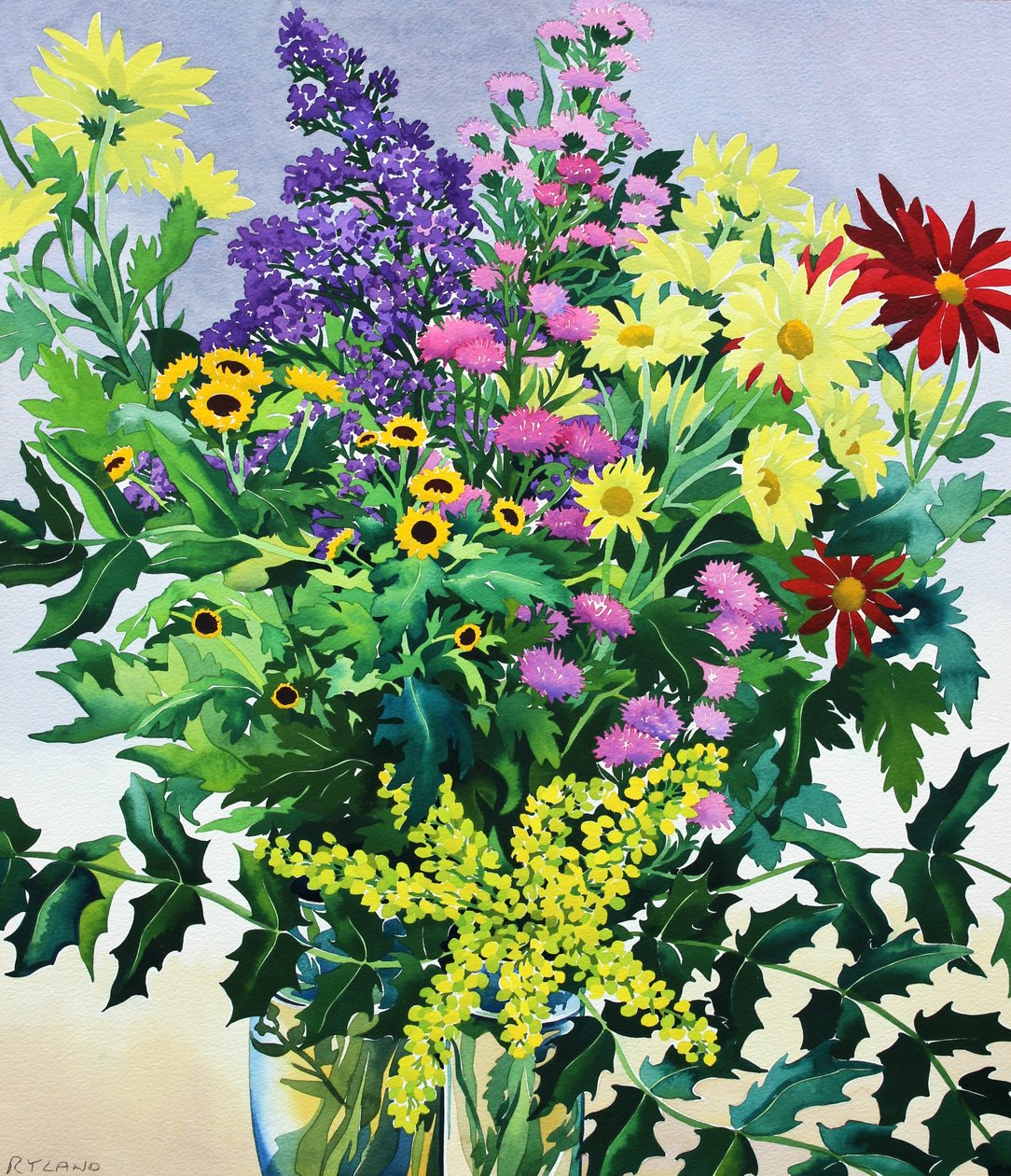 Vinterblomster og blader (akvarell på papir) av Christopher Ryland