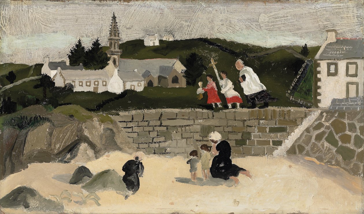 Sakramentet, Ploaré, Bretagne (olje om bord) av Christopher Wood