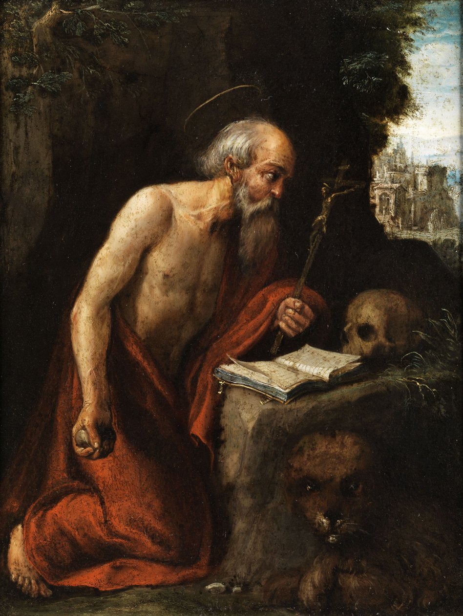 Den hellige Jerome i omvendelsesbønnen av Circle of Adam Elsheimer