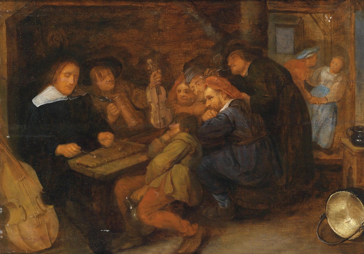 Tavernainteriør med folk som lager musikk av David Ryckaert