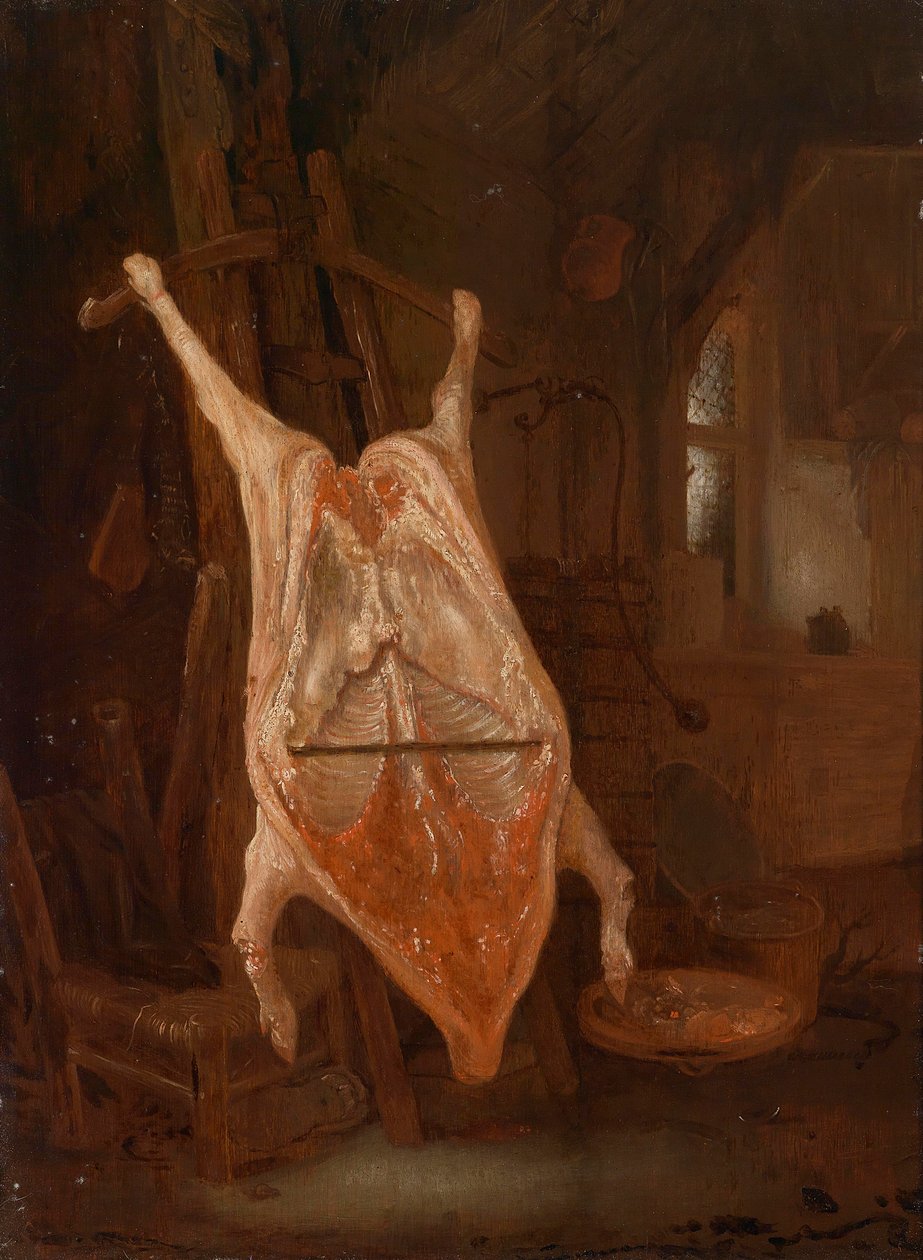 Den slaktede grisen av Circle of Isaac van Ostade