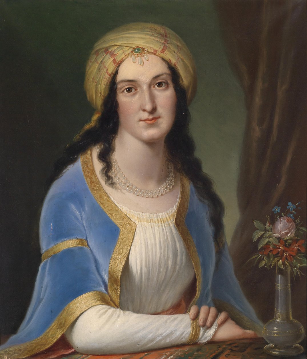 Portrett av en dame iført turban av Circle of Josef Grassi