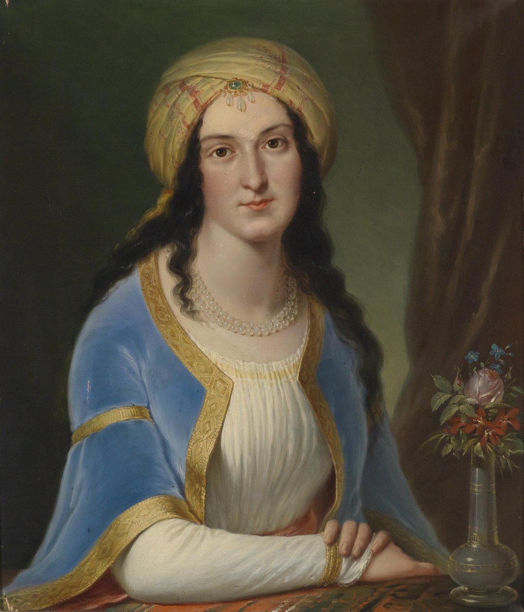 Portrett av en dame iført turban av Circle of Josef Grassi