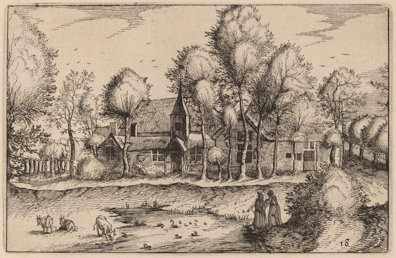En dam av Claes Jansz Visscher after Johannes van Doetechum, the Elder after Lucas