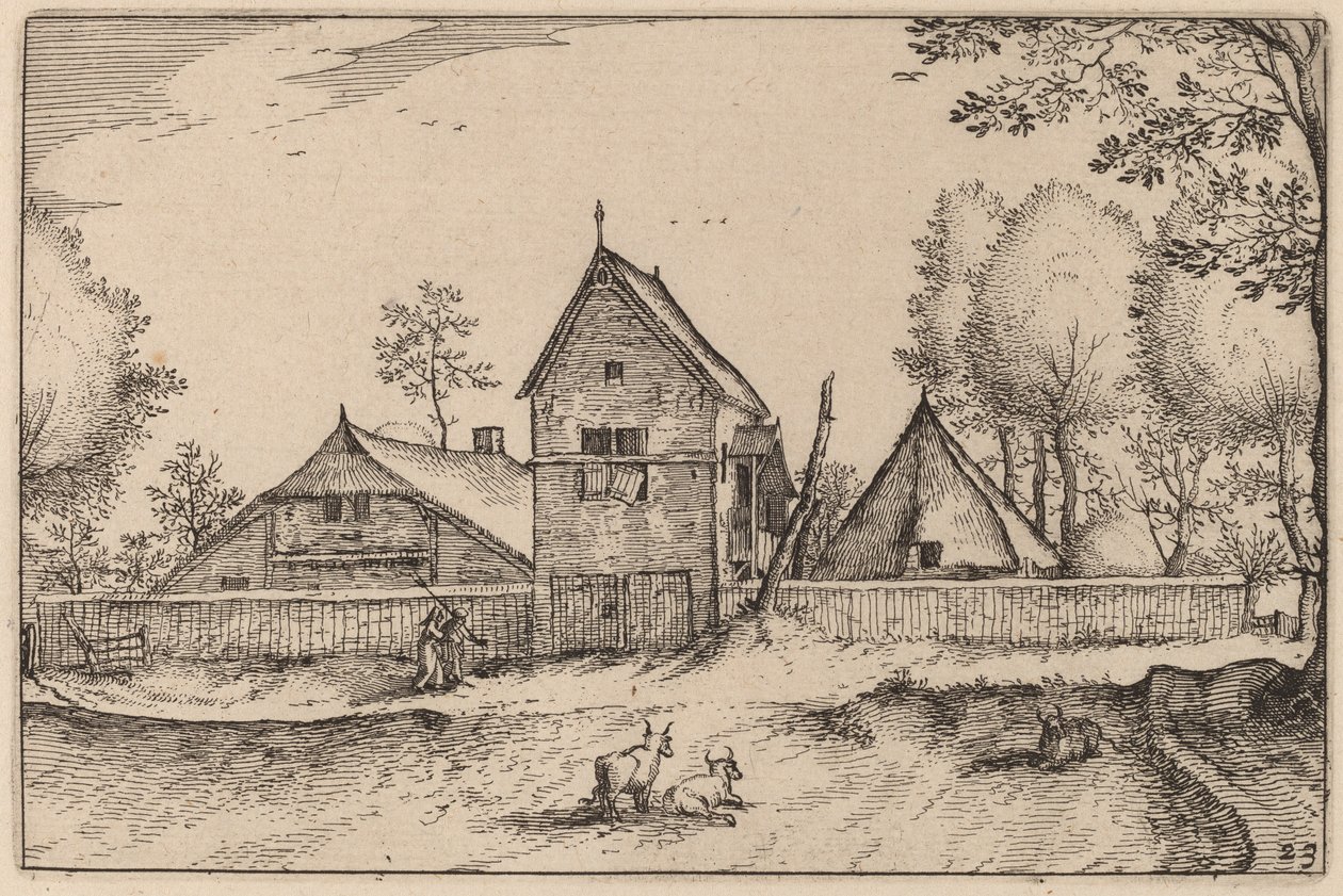 Stor inngjerdet gård av Claes Jansz Visscher after Johannes van Doetechum, the Elder after Lucas