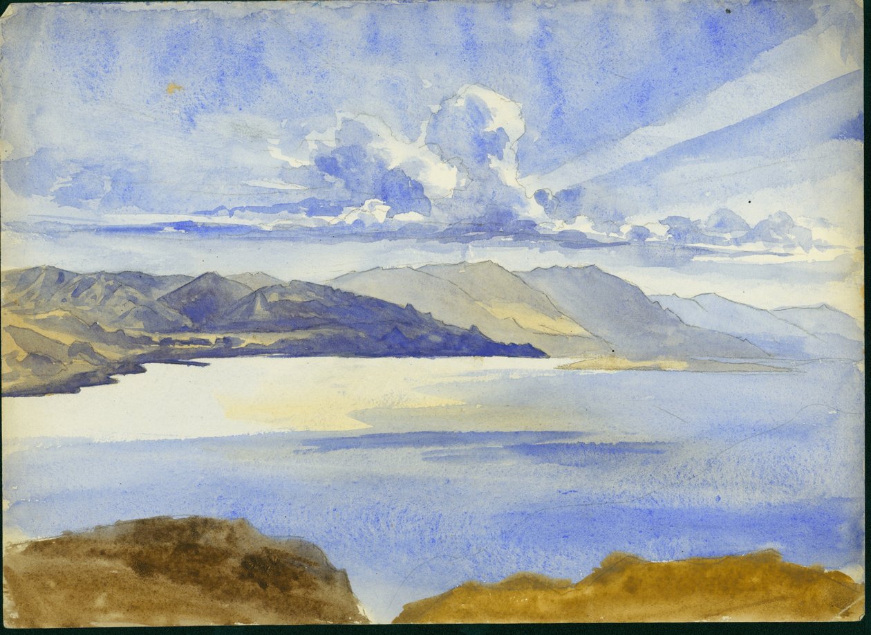 Utsikt over Dødehavet ser sørover, 1875 (wc og blyant på papir) av Claude Conder