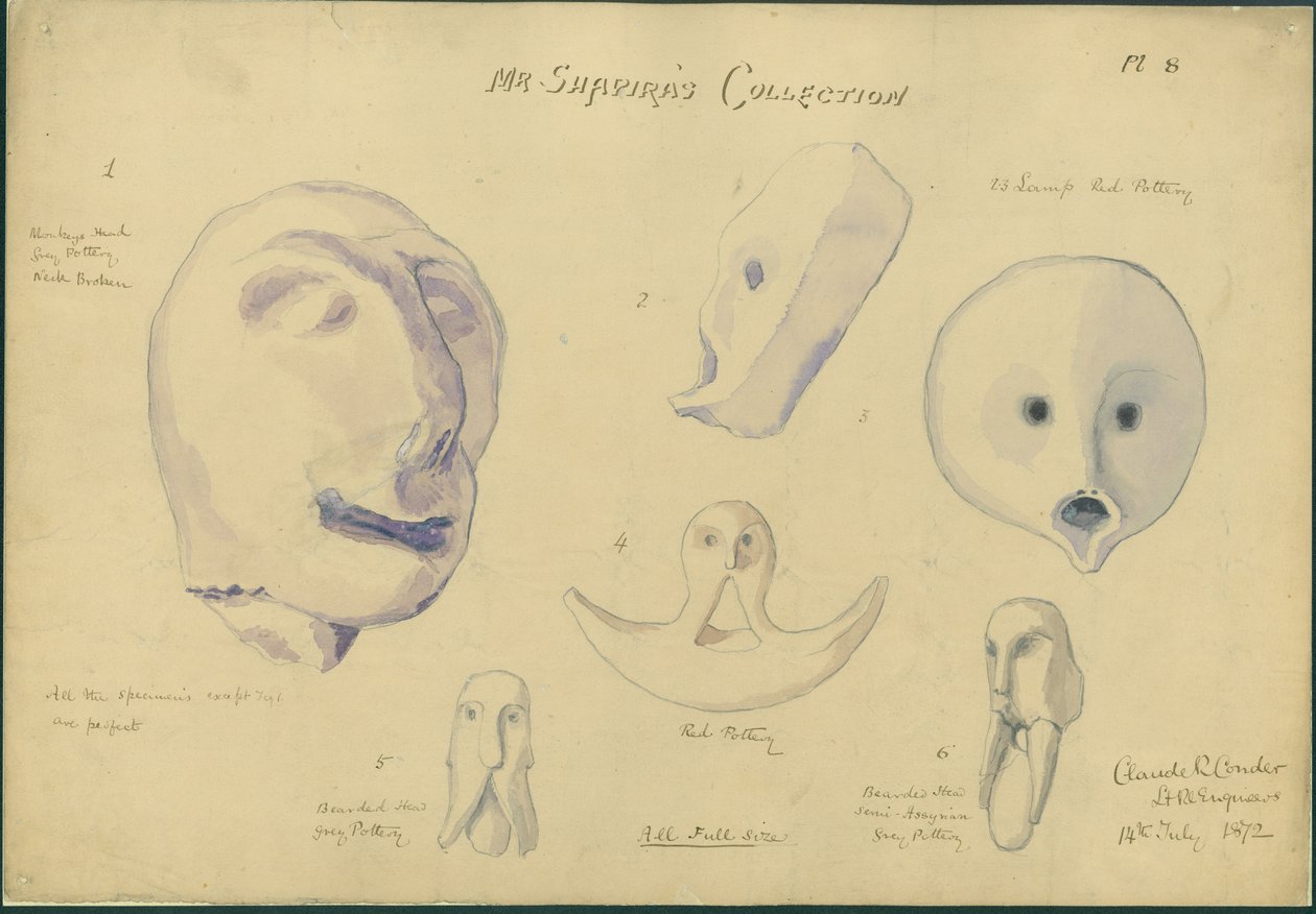 Mr Shapiras samling, plate 8, 1872 (wc og blyant på papir) av Claude Conder