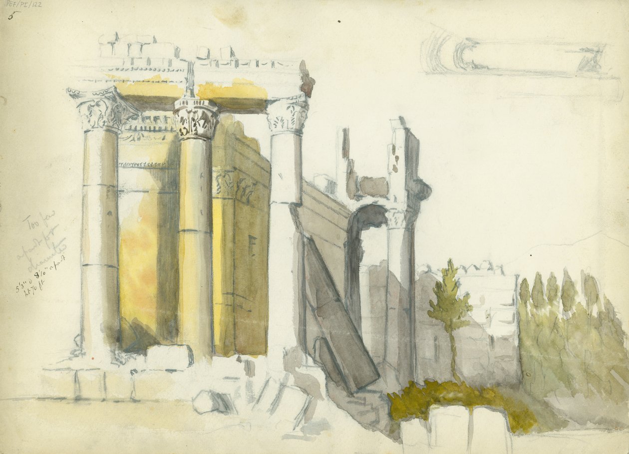 Jupiters tempel, Baalbek (wc og blyant på papir) av Claude Conder