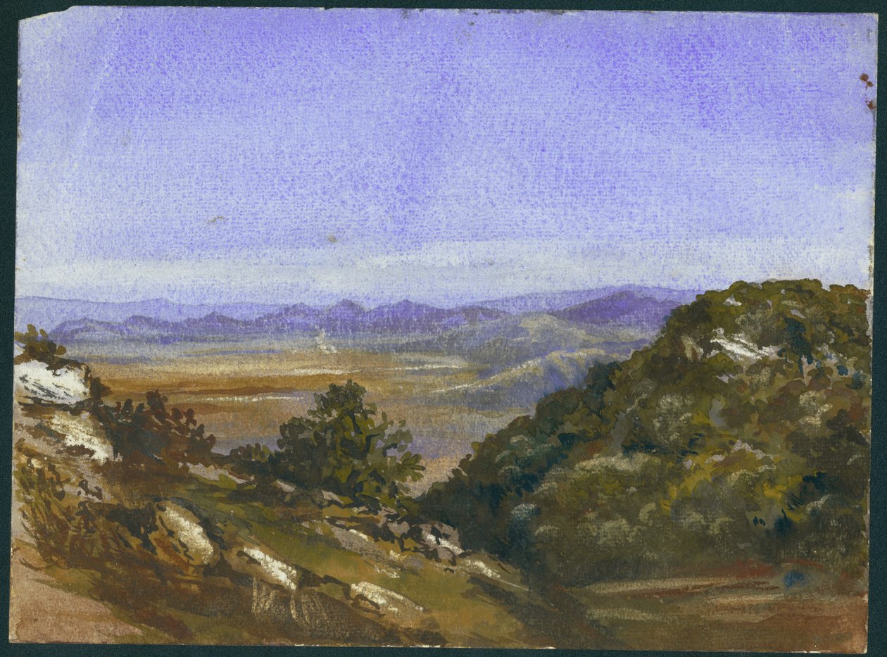 Mahrakah og utsikt over sletten til Jisreel, 1872 (wc og blyant på papir) av Claude Conder