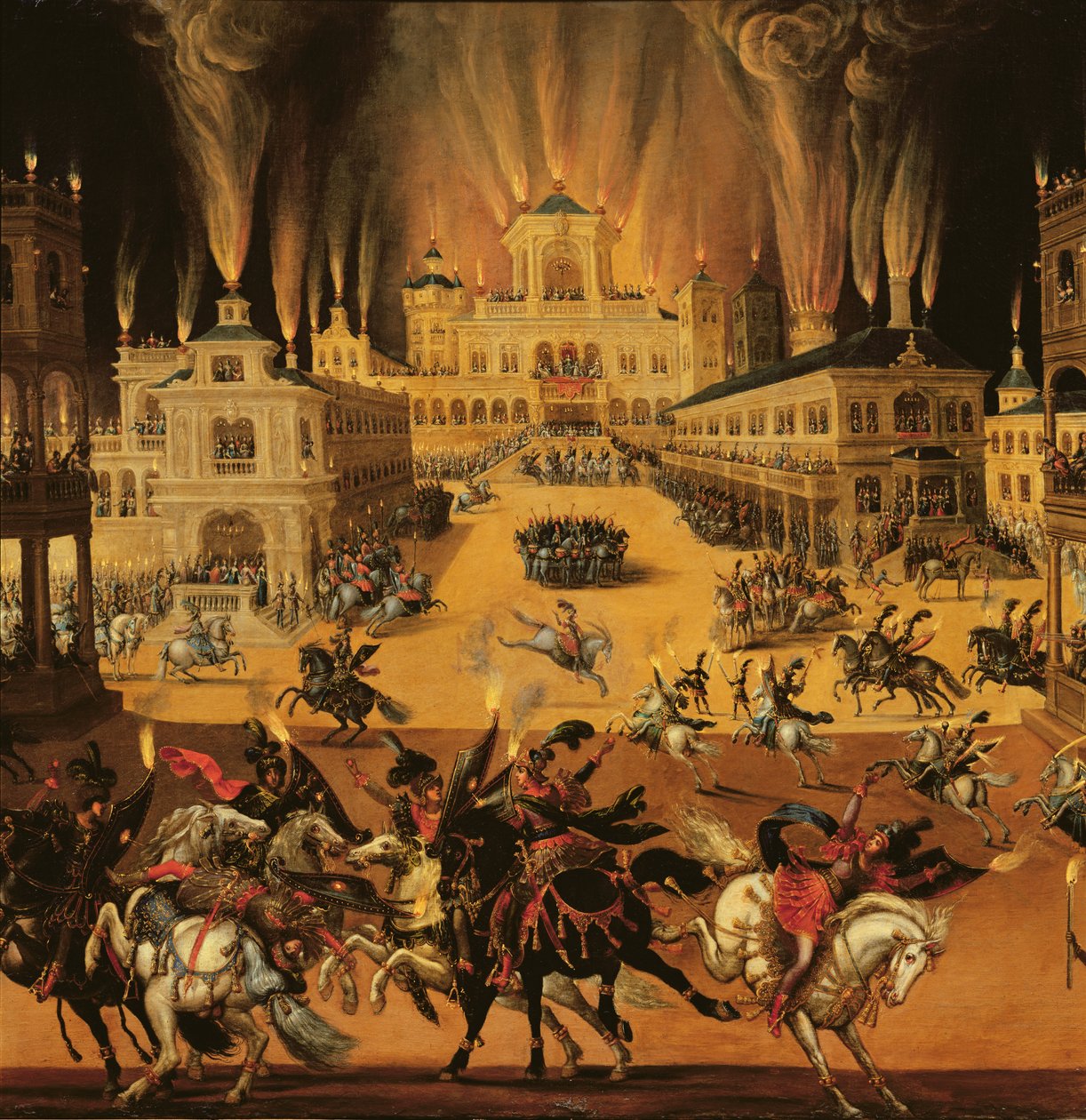 Brann, detalj av fyrverkeri, ca. 1640-41 (detalj av 387335) av Claude Deruet