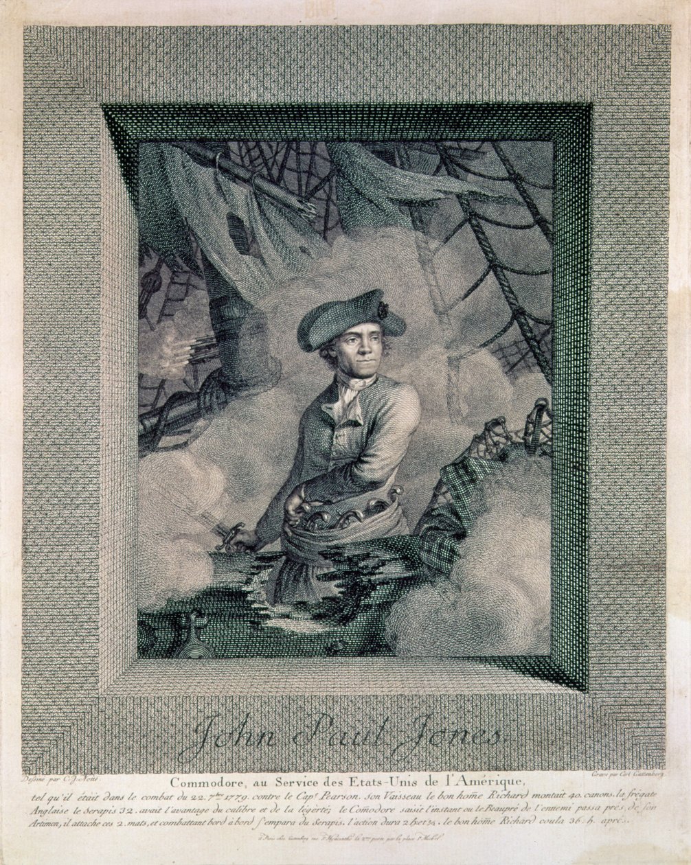 Portrett av John Paul Jones, gravert av Carl Guttenberg (1743-90), ca. 1781 av Claude Jacques Notte