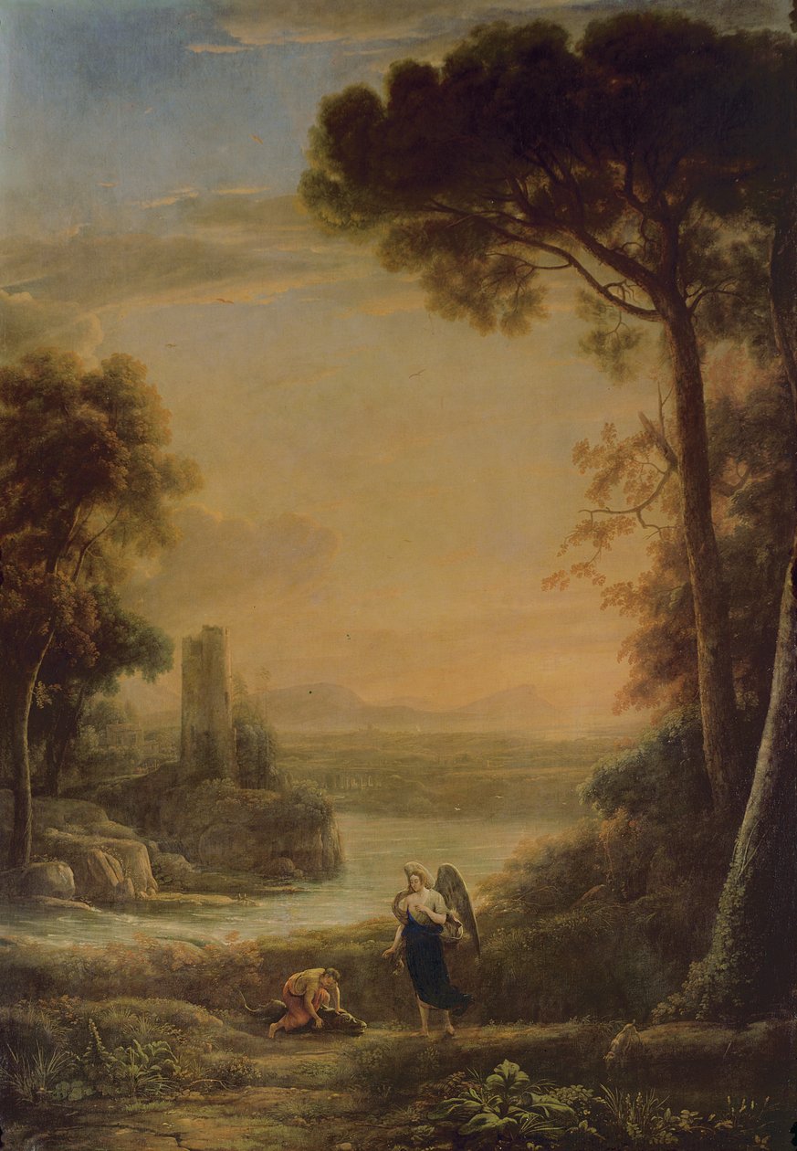 Landskap, erkeengelen Rafael og Tobias av Claude Lorrain