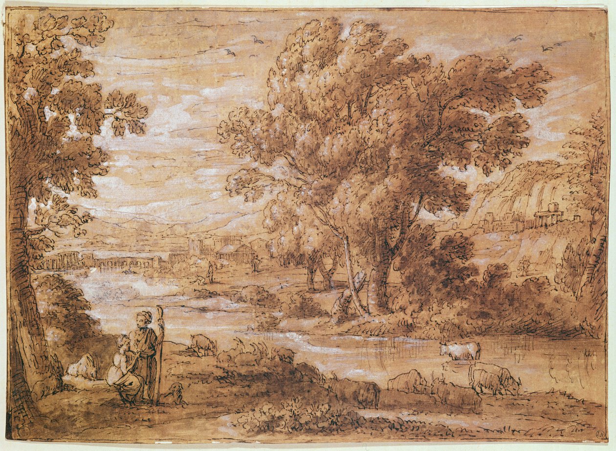 Shepherd and Shepherdess (penn, akvarell og bistre vask) av Claude Lorrain