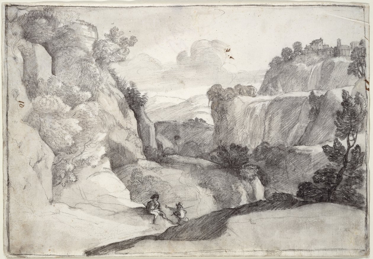 Cascades of Tivoli (svart kritt på papir) av Claude Lorrain