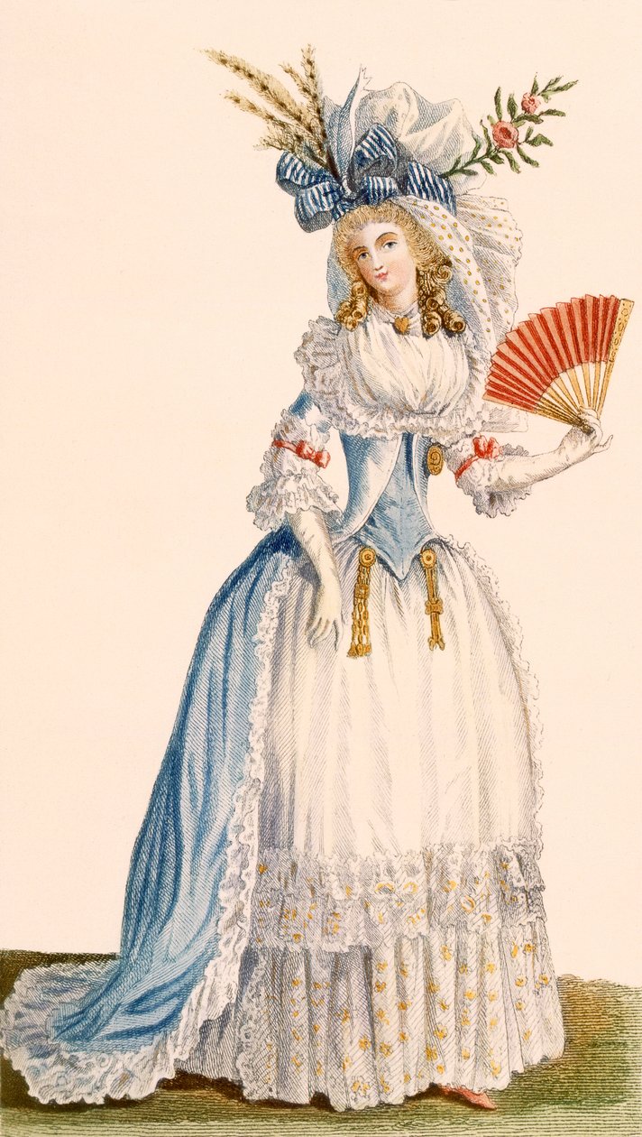 Aftenkjole i tyrkisk stil for damer, fra 'Galeries des Modes et Costumes Francais', ca. 1778-87 av Claude Louis Desrais