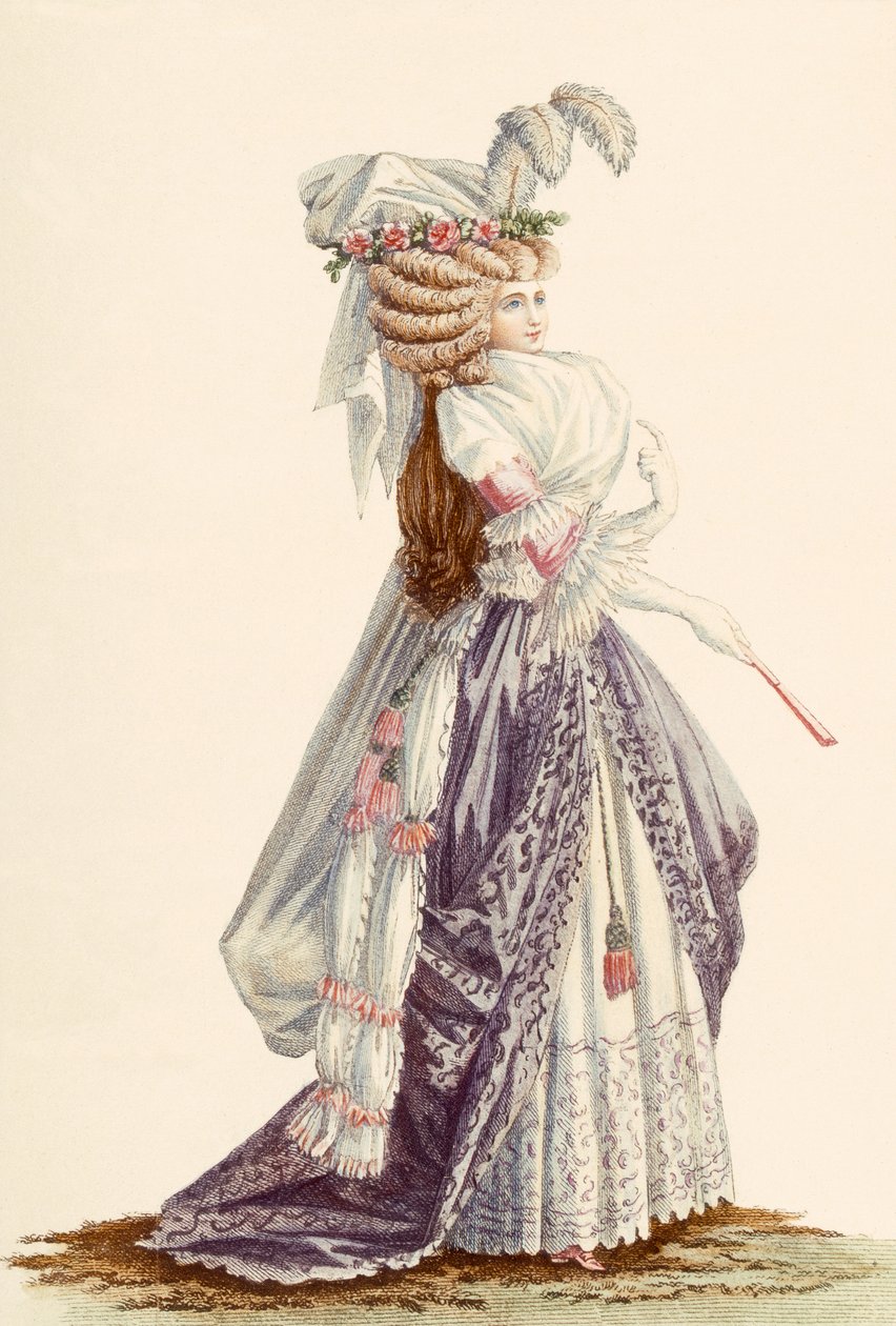 Damekappe 'a la Grecque', fra 'Galeries des Modes et Costumes Francais', ca. 1778-87 av Claude Louis Desrais