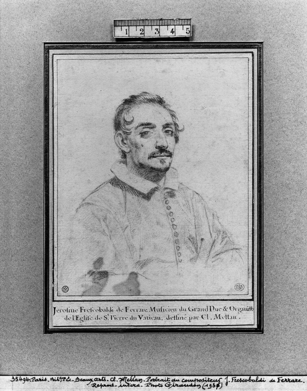 Girolamo Frescobaldi (pierre noire på papir) av Claude Mellan