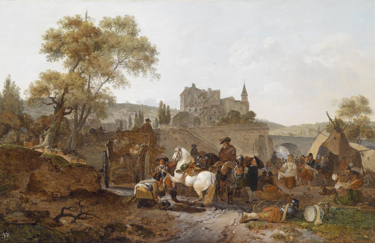 Militærleir utenfor murene i en by av Claude Michel Hamon Duplessis