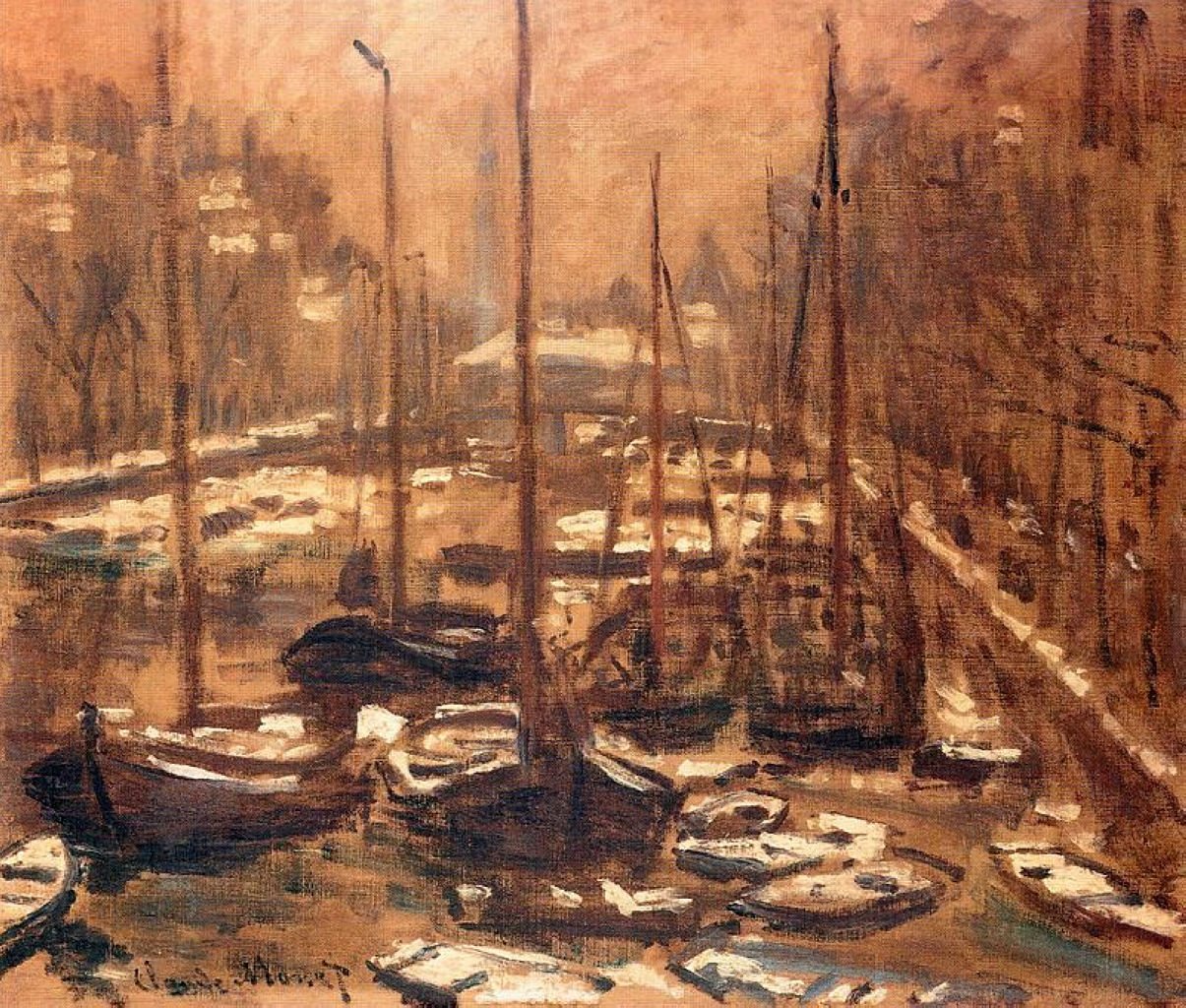 Geldersekade i Amsterdam om vinteren av Claude Monet
