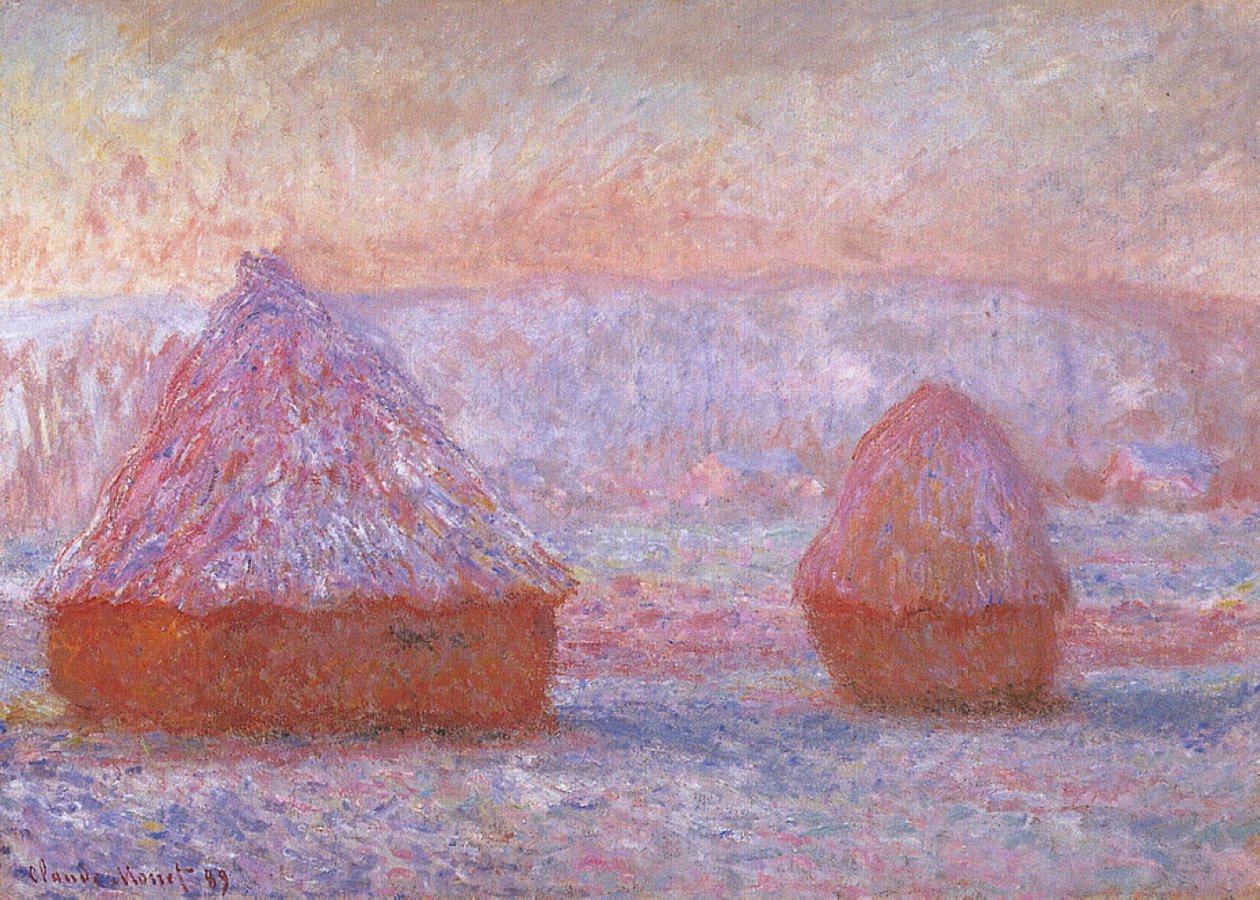 Les Meules, Giverny, morgeneffekt av Claude Monet