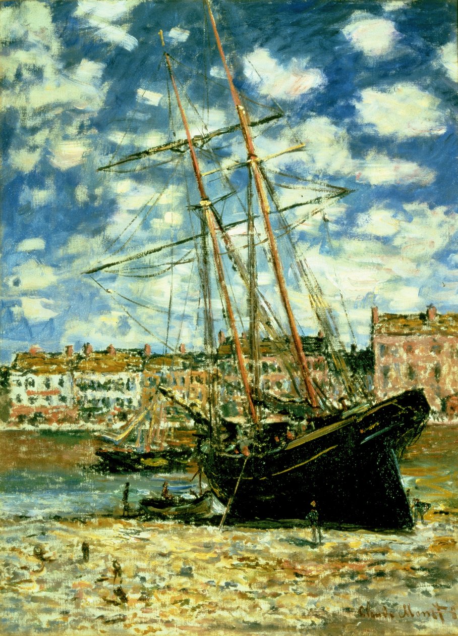 Båten ligger ved lavvann av Claude Monet