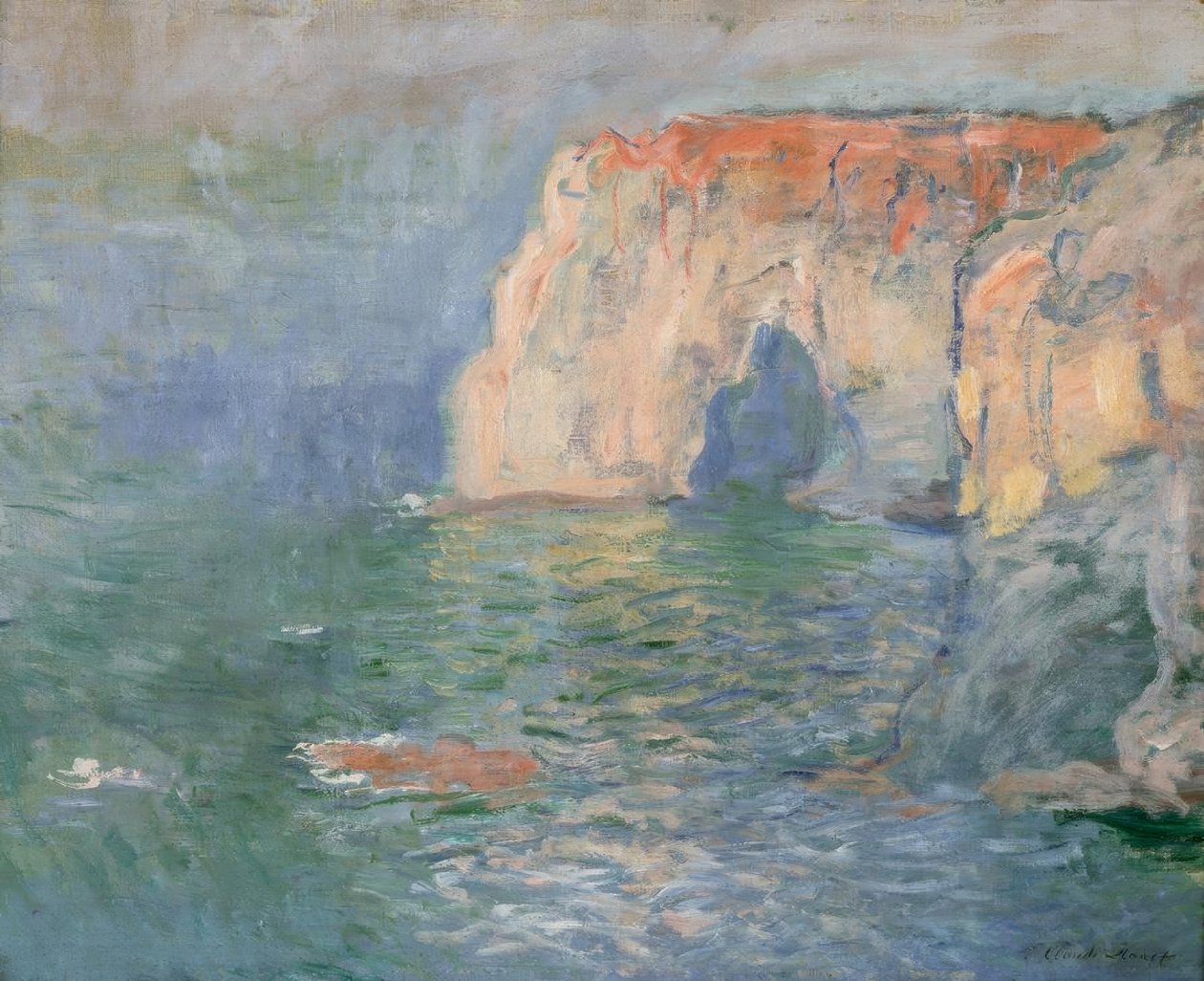 Etretat: La Manneporte, refleksjoner over vannet av Claude Monet