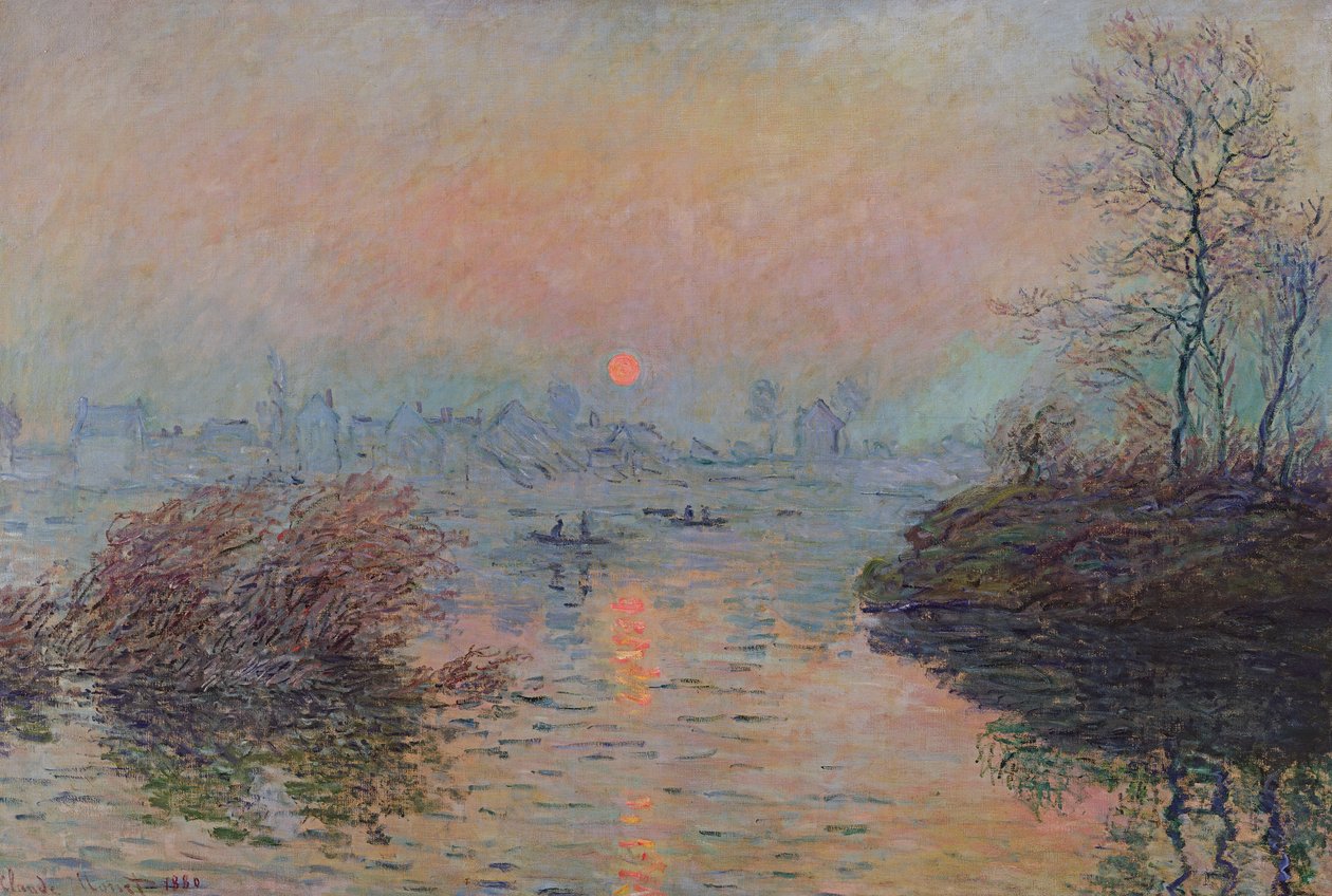 Solnedgang over Seinen ved Lavacourt. Vintereffekt, 1880 av Claude Monet