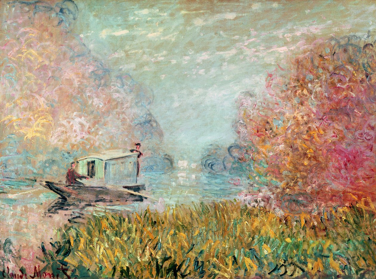 Båtstudioet på Seinen, 1875 av Claude Monet