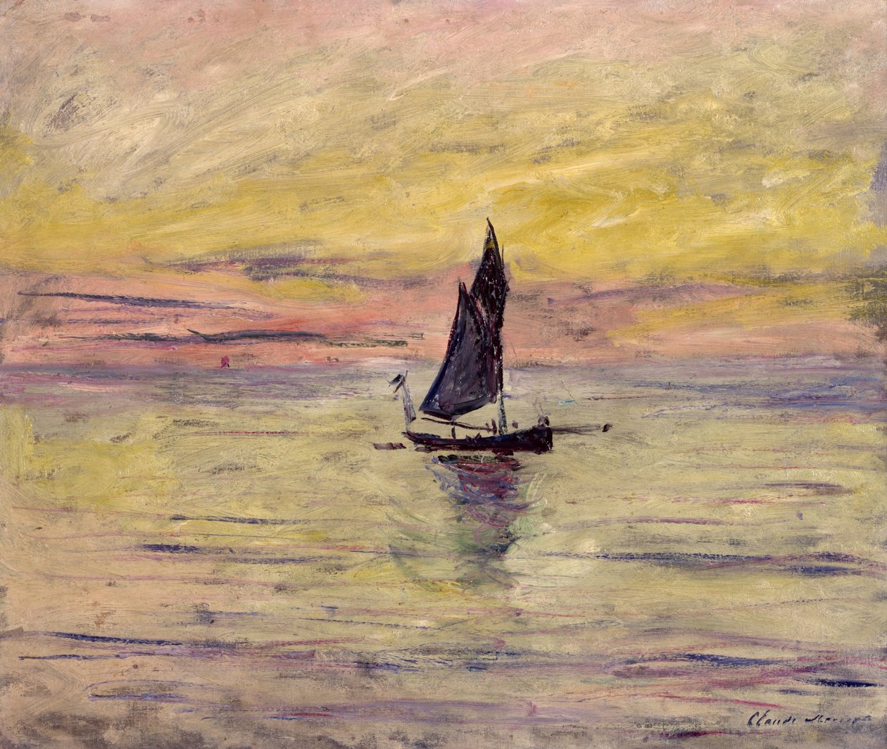 Seilbåten, kveldseffekt, 1885 av Claude Monet