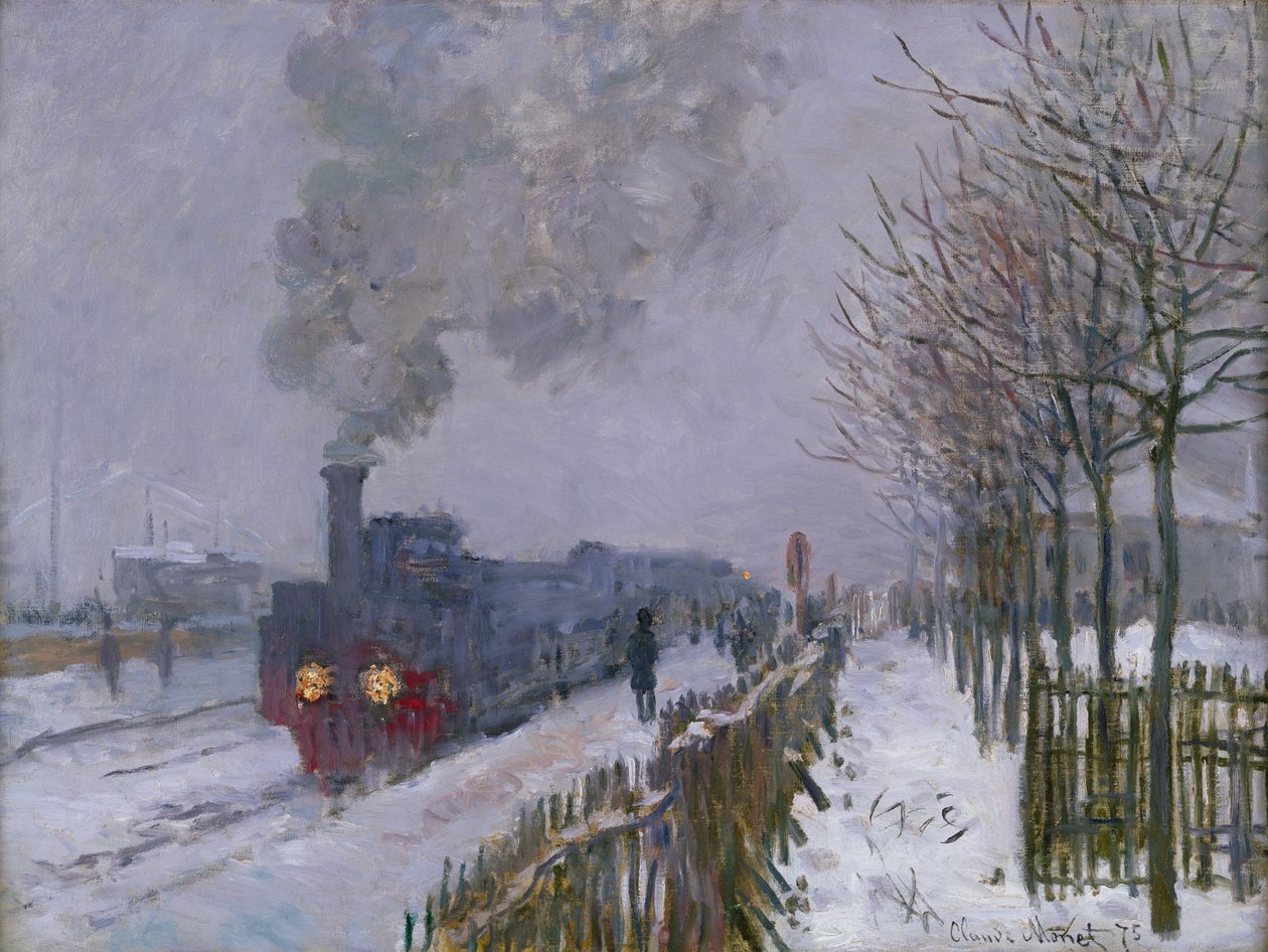 Tog i snøen eller lokomotivet, 1875 av Claude Monet