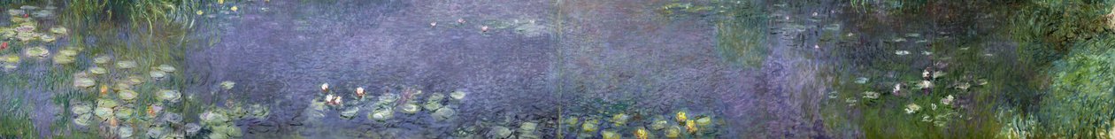 Vannliljer: Morgen, 1914-18 (venstre, midt til venstre, midt høyre og høyre seksjon) av Claude Monet
