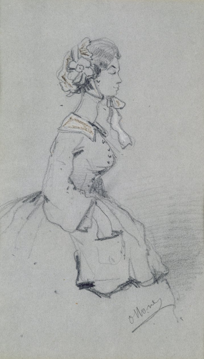 Ung kvinne med et bånd, 1857 (kull og pastell på papir) av Claude Monet