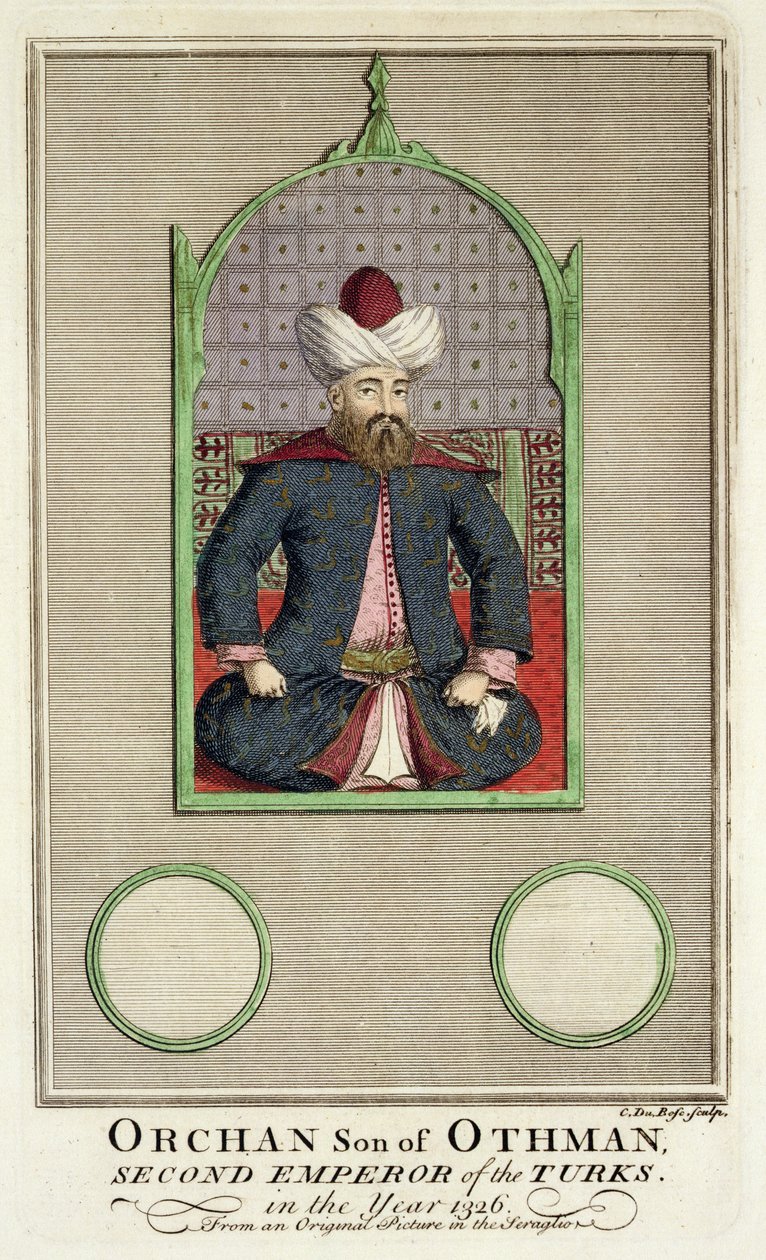 Orkhan (ca. 1288-c.1362) sønn av Osman, andre keiser av tyrkerne i år 1326, fra et originalt bilde i seraglio av Claude du Bose