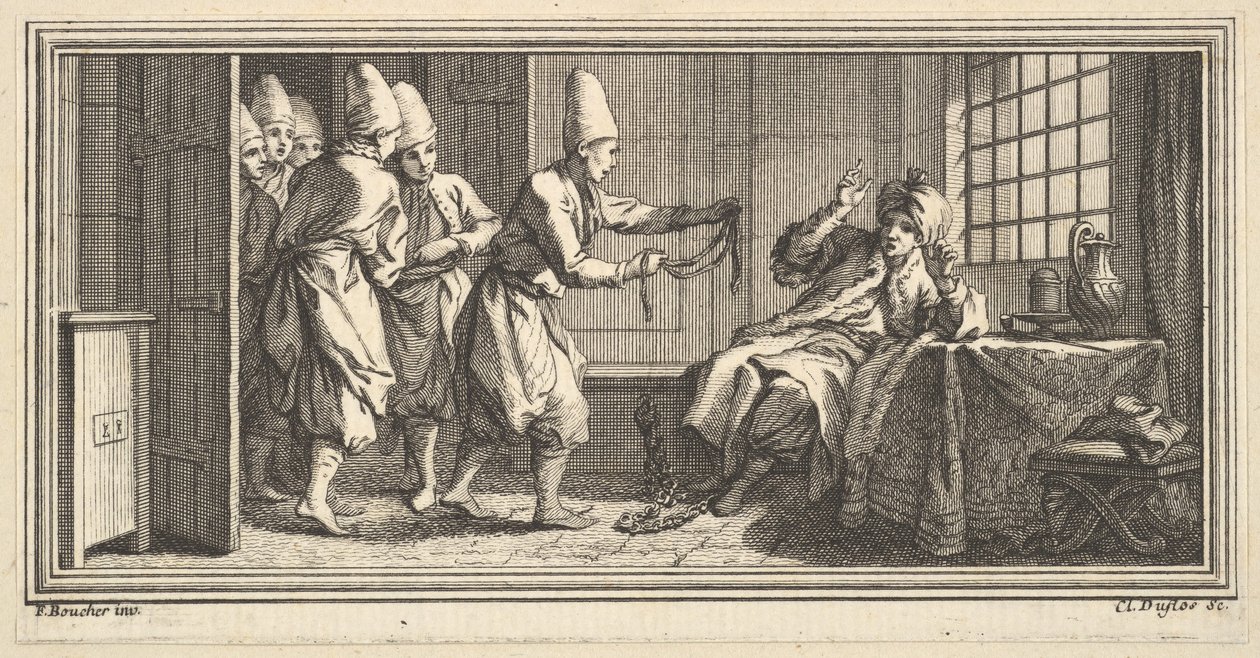Bringe tau til fangen, 1746-47. av Claude Augustin Duflos