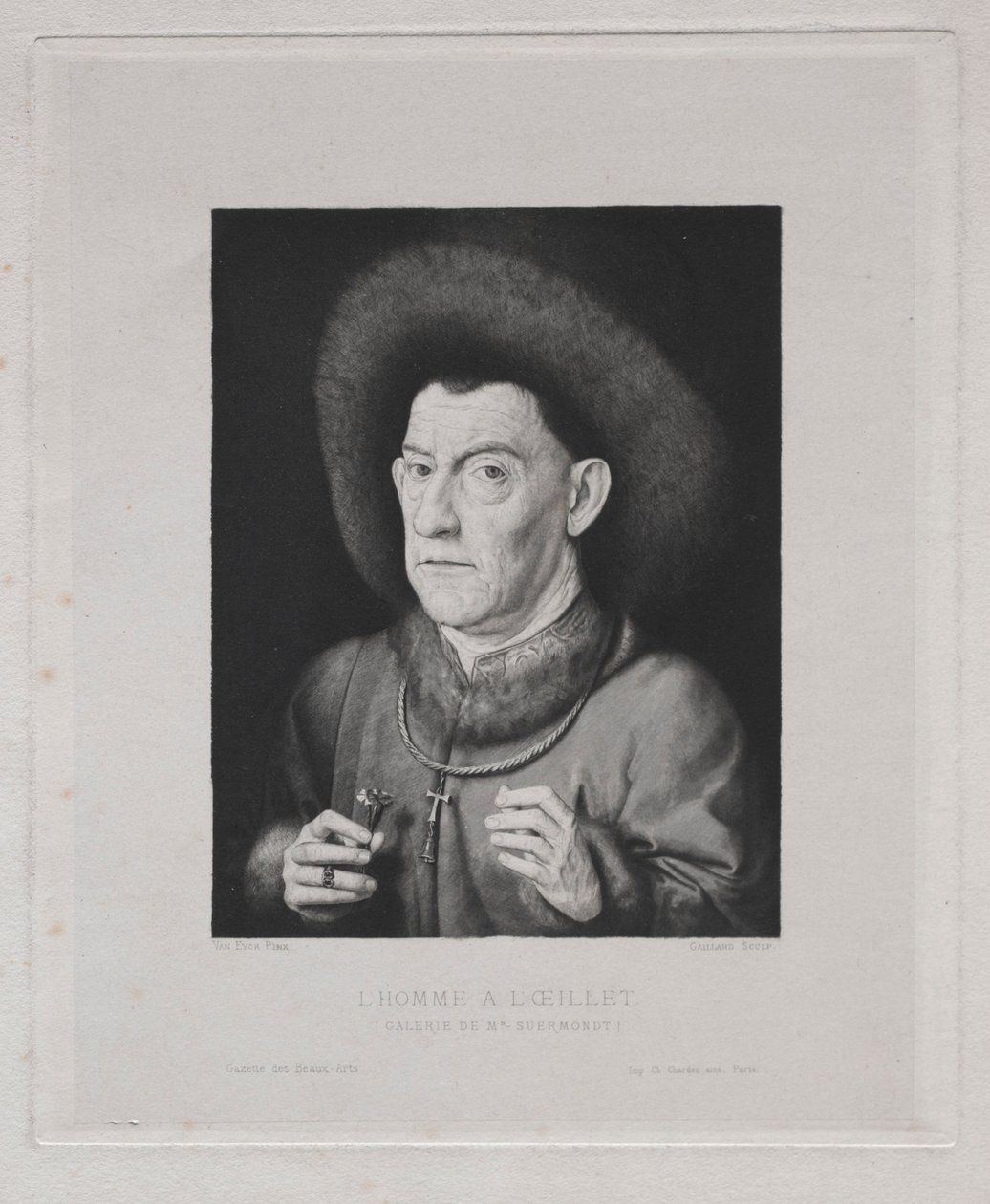 Mann med rosa. av Claude Ferdinand Gaillard