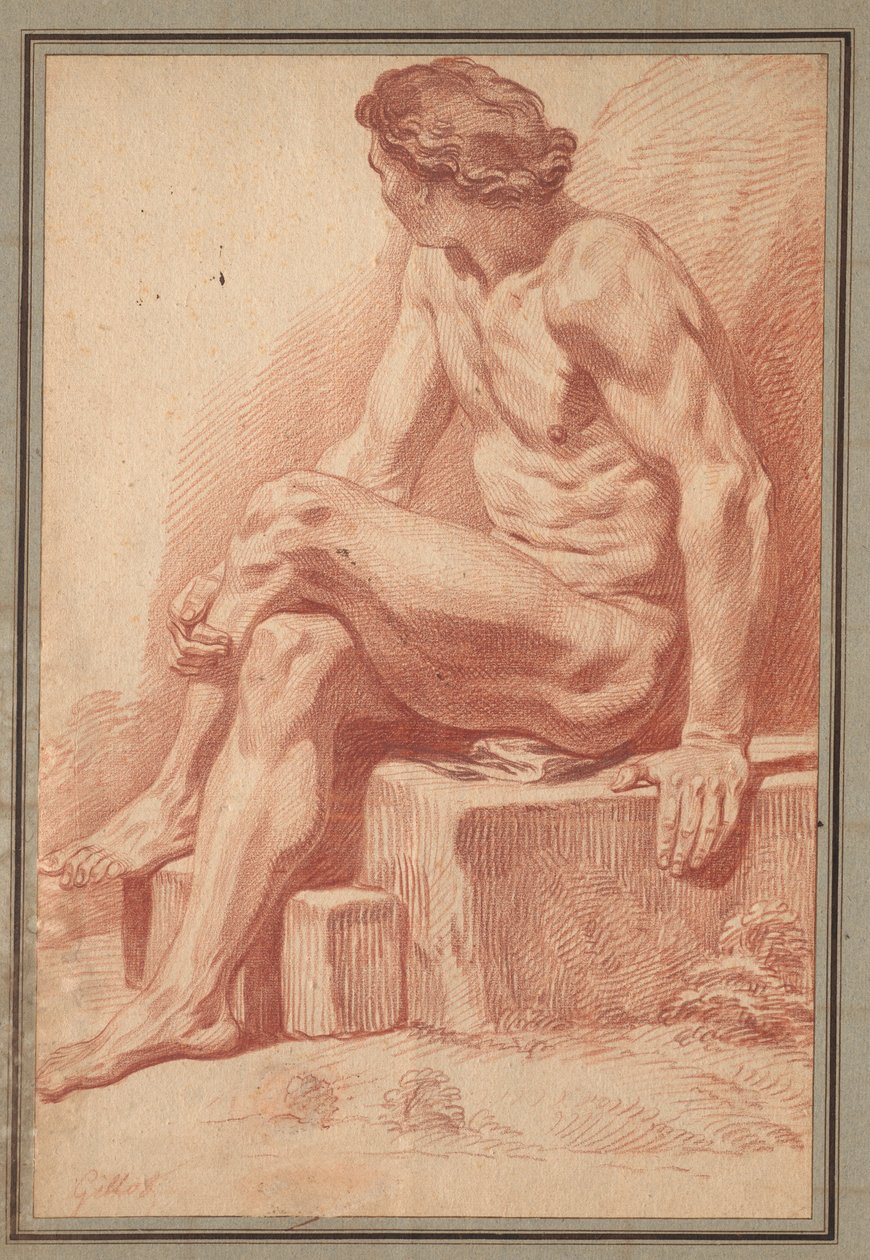 Sittende mann naken, 1693-1695. av Claude Gillot