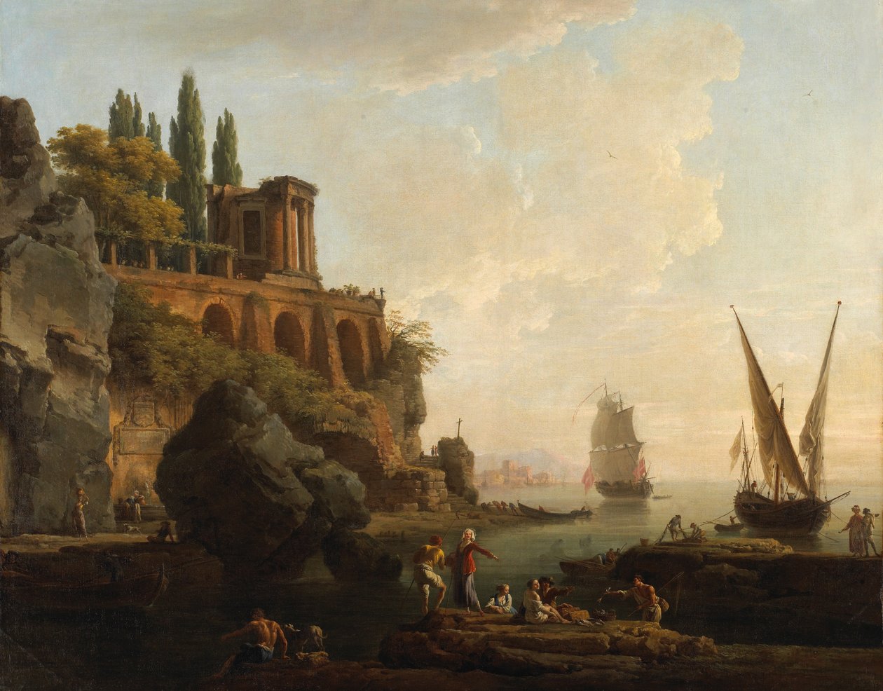 Imaginært landskap, italiensk havnescene av Claude Joseph Vernet