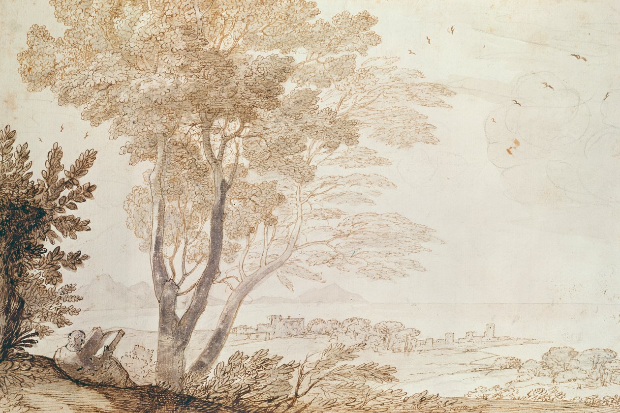 Landskap (penn og blekk på papir) av Claude Lorrain
