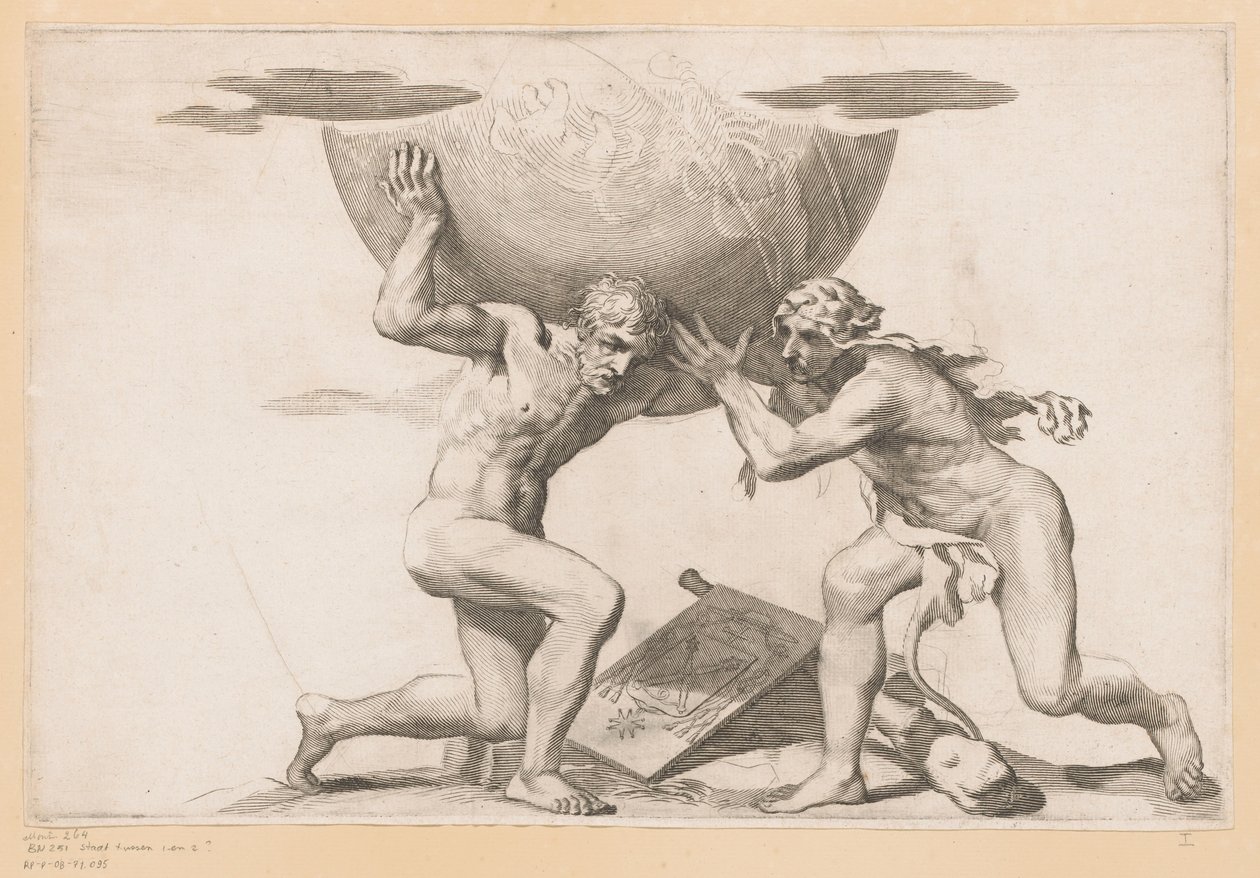 Atlas gir himmelsfæren til Hercules av Claude Mellan (possibly)