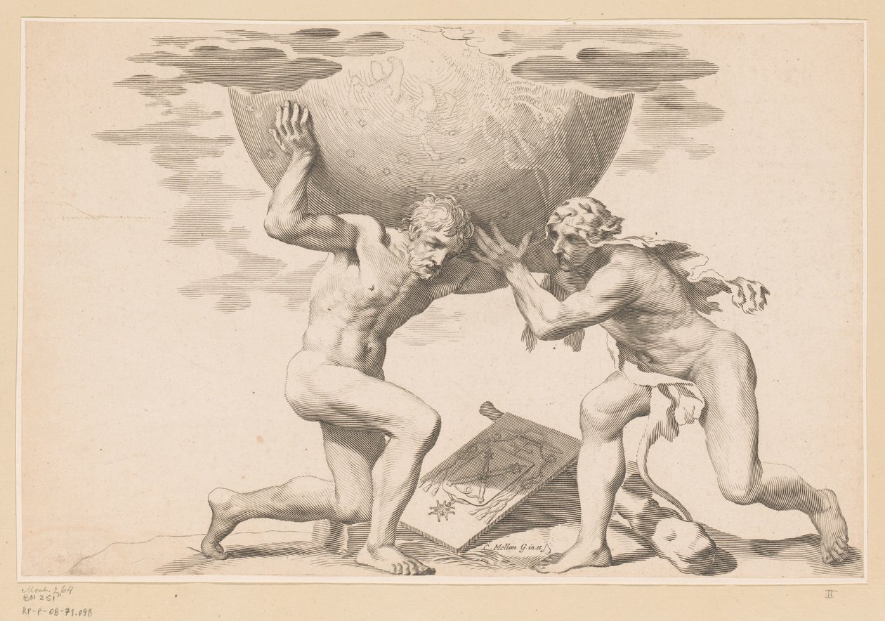 Atlas gir himmelsfæren til Hercules av Claude Mellan