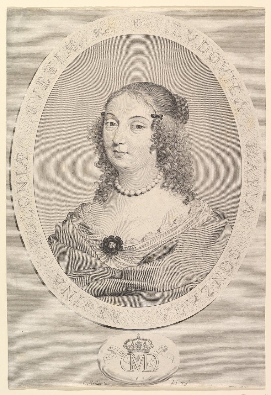 Ludovica Maria Gonzaga, dronning av Polen, 1645. av Claude Mellan
