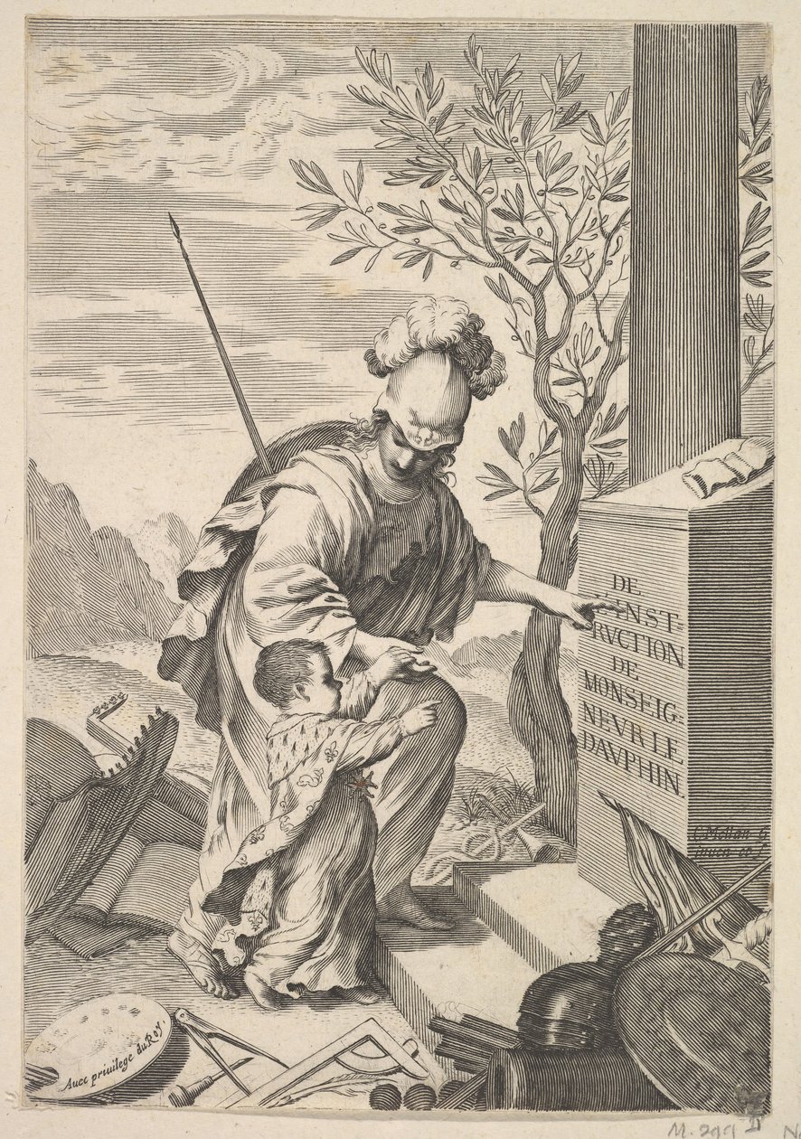 Minerva instruerer dauphinen, 1640. av Claude Mellan