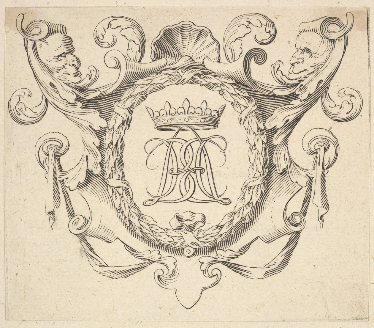 Monogram kronet. av Claude Mellan