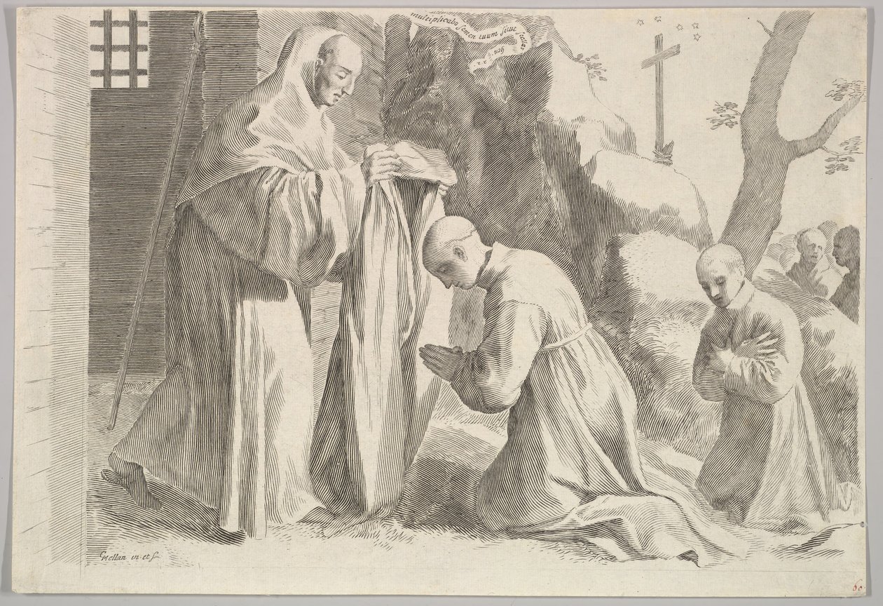St. Bernard mottar en munkevane. av Claude Mellan